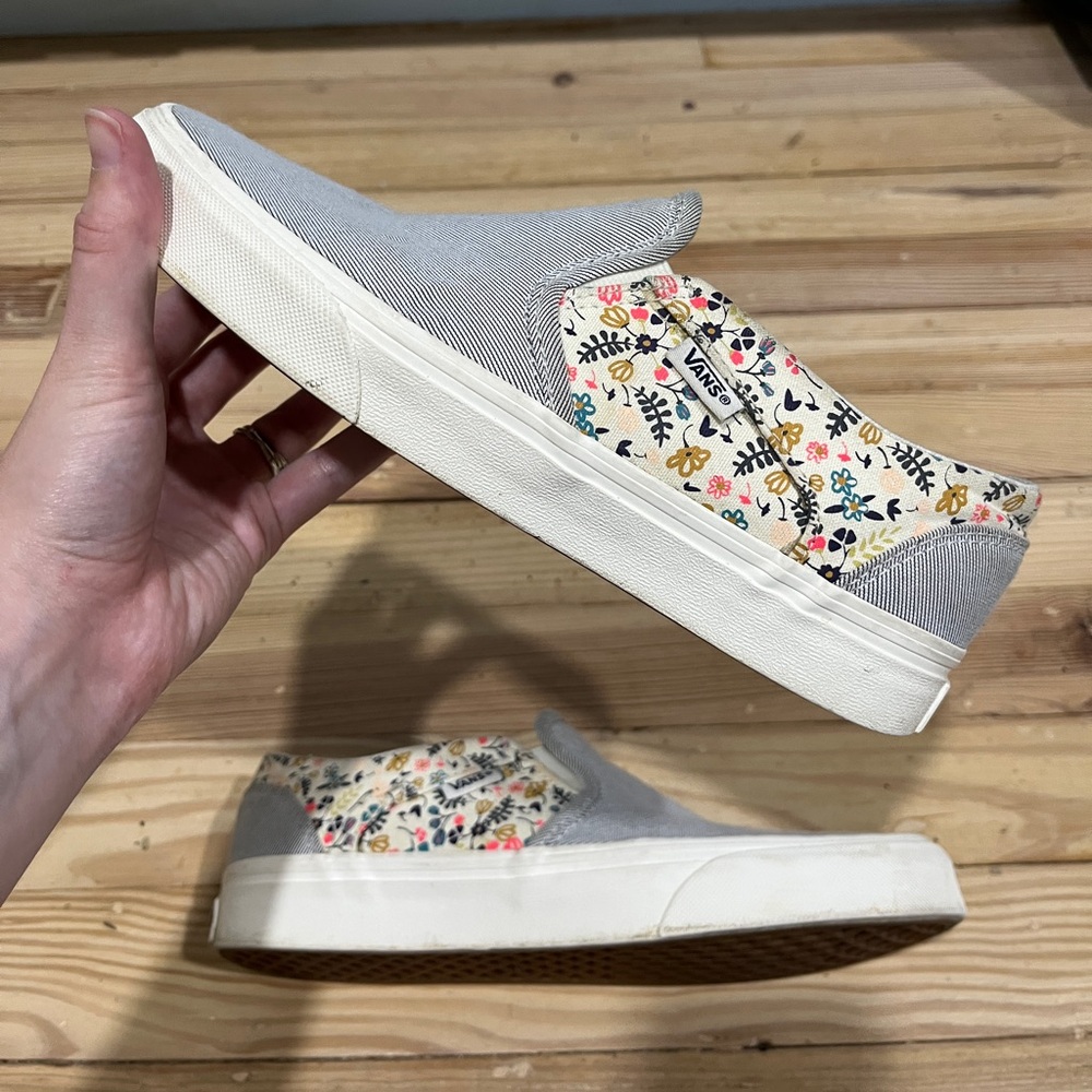 Vans Gray and Floral Slip-On Sneakers